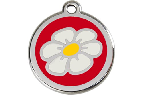 Red Dingo Daisy Flower Enamel Dog Tag Red - Small