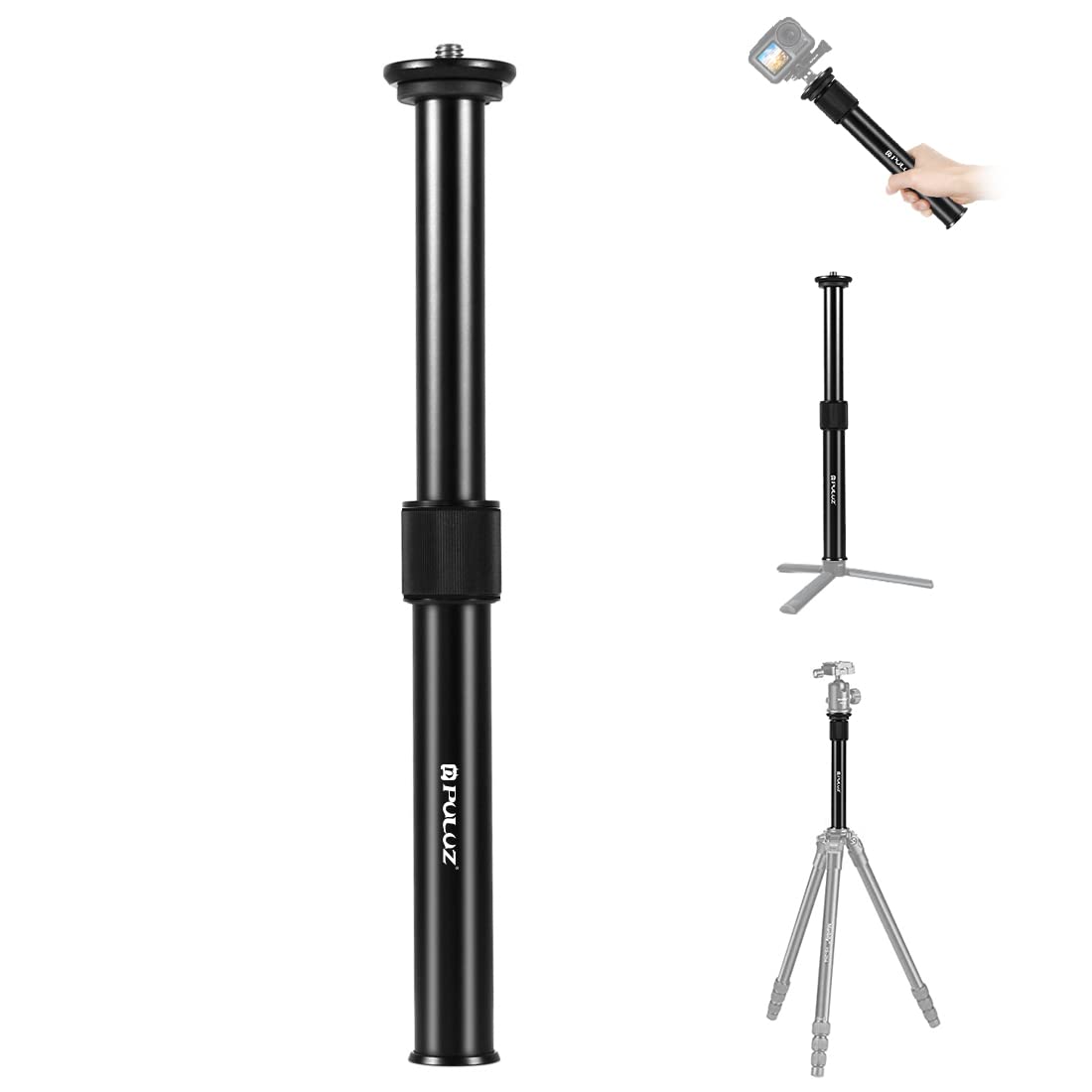 PULUZ DSLR Camera Stand Extension Pole Metal Rod Tripod Pole Handheld Monopod Gimbal 3/8 1/4 Screw Telescopic Stabilizer Leg (19cm -30cm）