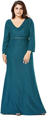 myfeel Plus Size Christmas Party Dress Sequin Elegant Heaps Collar Evening Dress (Peacock Blue, 2X)