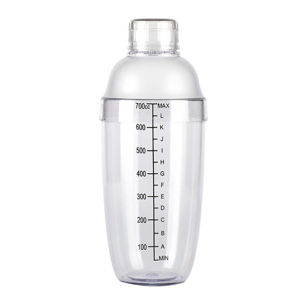 700CC/24OZ Plastic Cocktail Shaker Cup Transparent Bartender Shaker Drink Mixer Bottle with Measuring Scale & Built-in Strainer