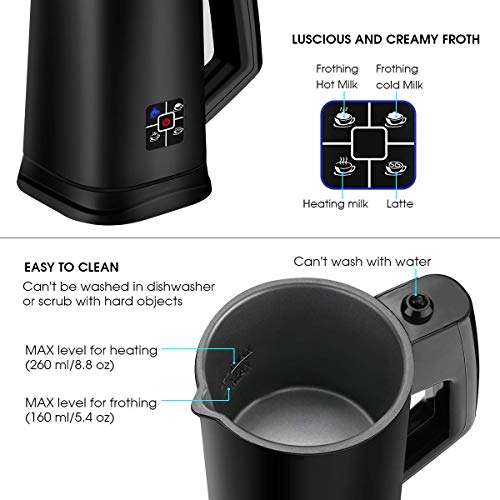 Milk Frother, Electric Foam Maker, Automatic Hot Cold Milk Steamer for Coffee, Cappuccino and Macchiato (Black) - Thumbnail 6