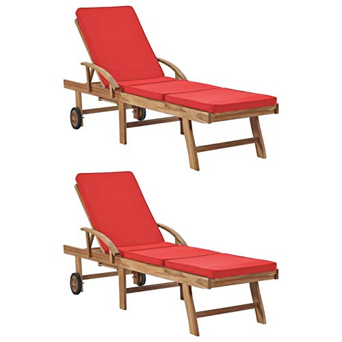 Festnight Sonnenliege Holz mit Rollen Gartenliege mit Auflage Liegestuhl Liege Outdoor Doppelliege Sonnenstuhl Gartenmöbel Relaxliege für Garten Balkon Terrasse, 2 STK Massivholz Akazie