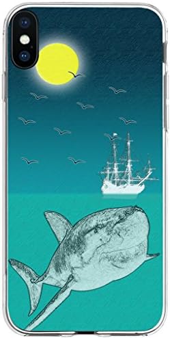 TPU Case for iPhone Xs & Cover for iPhone X & MUQR Flexible Gel Silicone Slim Drop Proof Protection Cover Compatible for iPhone Xs(10S) & X(10) & Great White Shark and The Small Ship