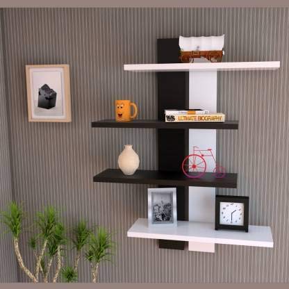 Mark Wood Wooden Wall 2 Ladder 4 Self Floating Wall Shelves Wall