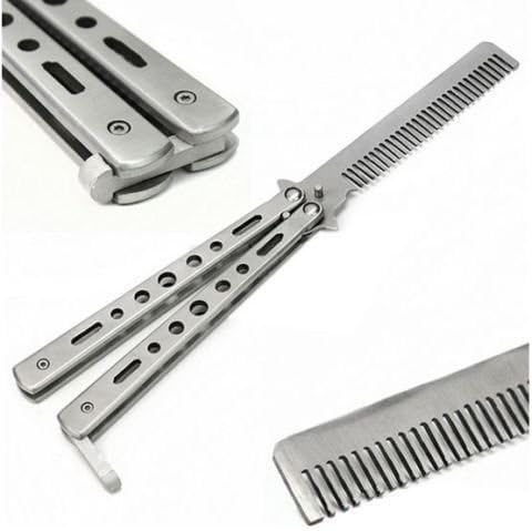 MalloMen Butterfly Balisong Trainer Training COMB Knife Tool Black Metal Practice silvery