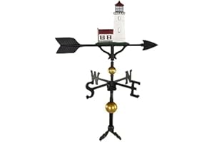 Montague Metal Products 32-Inch Deluxe Weathervane with Color Cottage Lighthouse Ornament