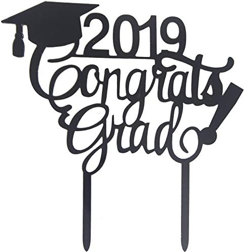 Awyjcas 2019 Congrats Grad Cake Topper - Class of 2019 Graduate Party Decorations Supplies - High School Graduation, College Graduate Cake Topper (Black)