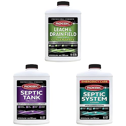 Roebic K-570-Q 32-Ounce Leach And Drain Field Opener Concentrate & K-37-Q Septic Tank Treatment Removes Clogs, 32 Fl Oz & K-57-Q Septic System Cleaner, 32 Ounces