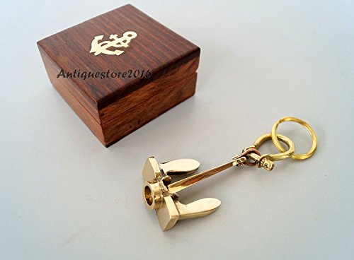 Humaira Nauticals Nautical Brass Anchor Keyring Maritime Key Chain With Wooden Box A