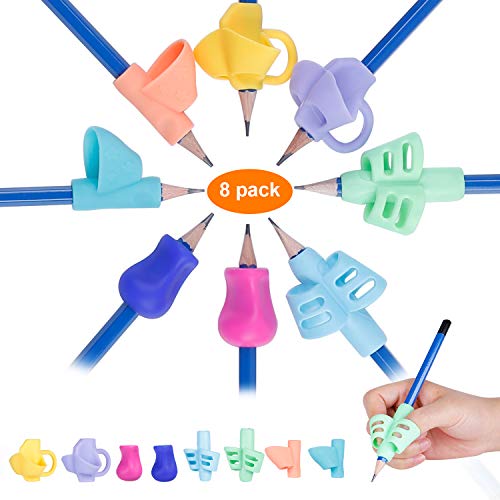 Pencil Silicone Grips, 8 PCS Pencil Grippers for Kids Handwriting
