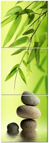ZEN BAMBOO &amp; STONES ready to hang 3 panel set digital wall print mounted on fiberboard/better than stretched canvas prints/Size: 16x16x1 inch X3Panels