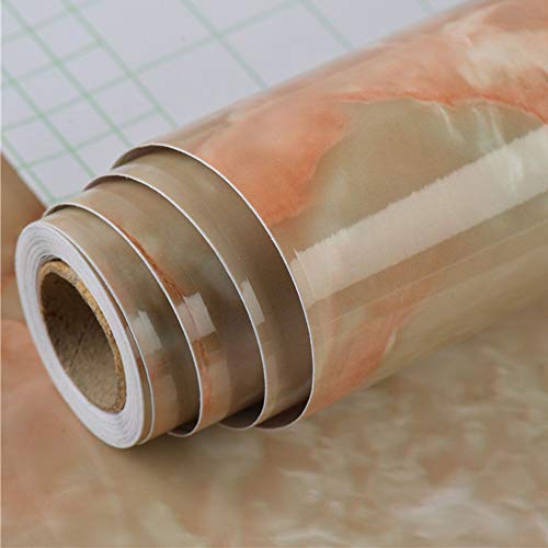 Marble Contact Paper Film Countertops Vinyl Wallpaper Sticker Peel and Stick Self-Adhesive Wrap Authentic Agate Red Look, Durable,Waterproof for Kitchen Home and Office(15.7'' x 78.7'')
