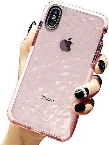 DHCHO iPhone Xs Max Case,Crystal Clear Slim Diamond Pattern Soft TPU Anti-Scratch Shockproof Protective Cover for Women Girls Compatible with iPhone Xs Max 6.5 Inch(Pink)