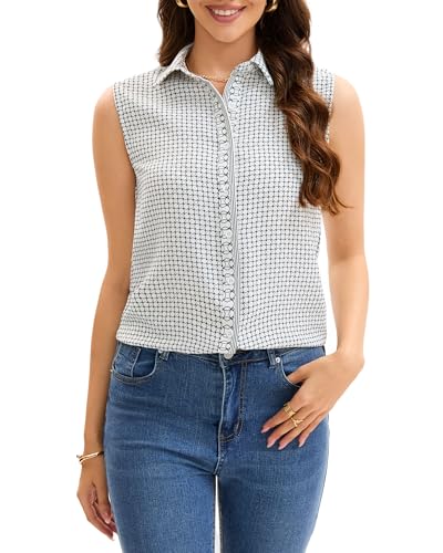 JTD Women's Sleeveless Button Down Shirts Wrinkle Free Collared Blouses at Amazon