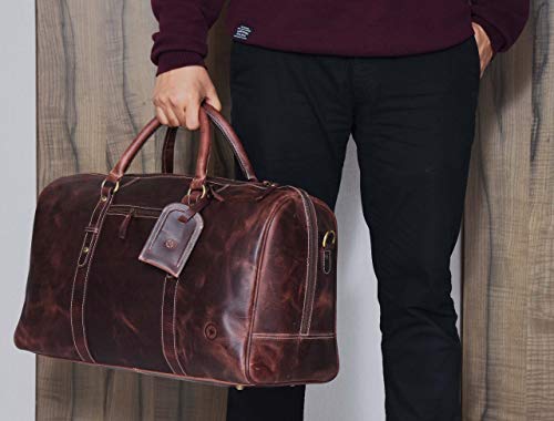 Leather Travel Duffle Bag | Gym Sports Bag Airplane Luggage Carry-On Bag By Aaron Leather (Walnut)
