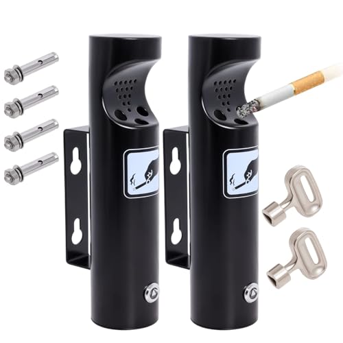 Poweka Stainless Steel Wall Ashtray with Lock for Restaurants, Hotels Offices and Balconies (Black, 2 Pieces)