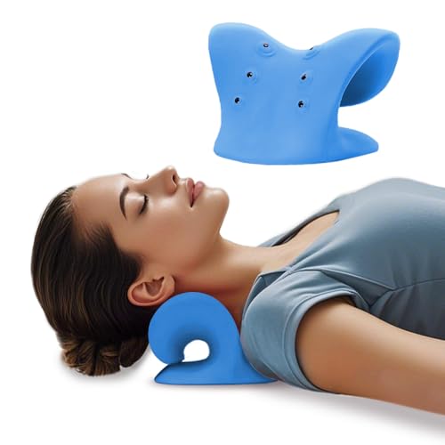 Neck Stretcher with Magnetic Therapy Acupressure for Pain Relief, Neck and Shoulder Relaxer, Chiropractic Pillow, Restore Neck Curve (Blue)