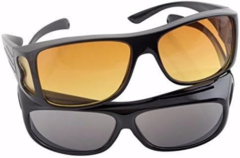 Zomoza HD Day and Night Vision Black Glasses Polarized Wrap Around Prescription Eyewear - 2 Pieces
