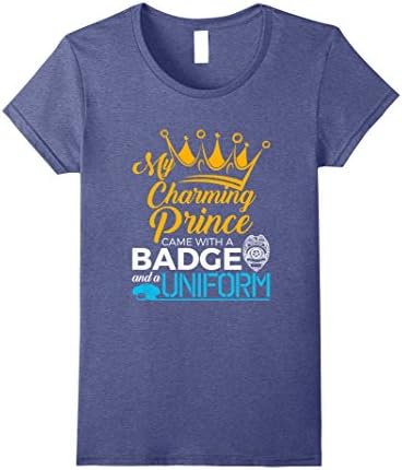Women's Police Officer Cop Wife T-Shirt - My Charming Prince Medium Heather Blue