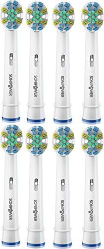 8 Pack Sonipower FlossAction Toothbrush Head Replacement Oral B Brush Electric Heads 3D Excel Black Interclean Pro Professional Care Sensitive SmartSeries Triumph Professional TriZone Vitality White
