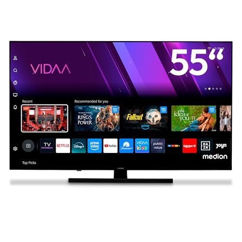 MEDION 138,8 cm (55 Zoll) QLED Fernseher (Smart-TV, Dolby Vision HDR, VIDAA Store, Prime Video, Disney+, DAZN, Paramount+, DTS X, Dolby Atmos, PVR, Bluetooth, M