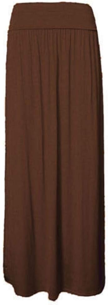 Womens Gypsy Fold Over Waist Maxi Full Length Jersey Ladies Long Maxi Skirts 8-26