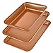 Baking Sheet Pans Cookie Sheet, KeShi Nonstick Cookie Trays, Baking Pan Professional for Oven, Prime Bakeware Set 3, Rust Free and Good Clean, Christmas Gift for Baking (Bronze)