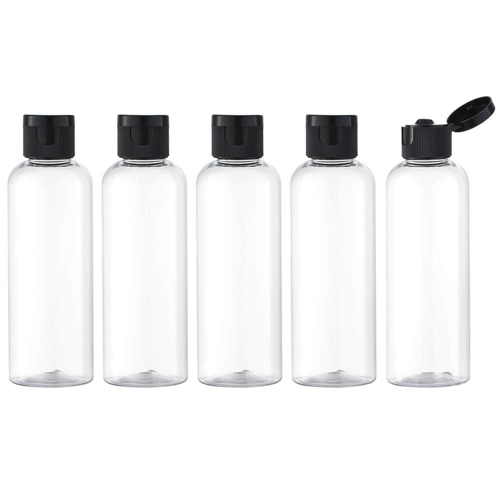 Toureal 100ml Travel Bottles for Toiletries - Empty Small Plastic Shampoo Bottles for Liquid - Refillable Containers for Travelling - Mini Size Dispenser with Flip Cap Conditioner Airport Clear 5 pcs