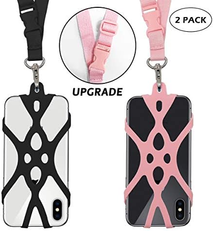 2 in 1 Cell Phone Lanyard Rocontrip Strap Case Holder with Detachable Neckstrap Universal for Smartphone iPhone 8,7 6S iPhone 6S Plus,Samsung Galaxy Google Pixel 4.7-5.5 inch (Black + Pink)