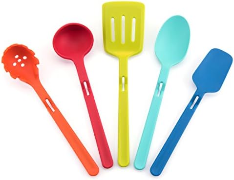 Silicone Utensil Set 5 Piece Silica Gel Kitchen Baking Set with Solid Core Non-stick Food Grade Silicone Heat Resistant Multicolor including Small Spatula, Spoon, Scoop, Blender