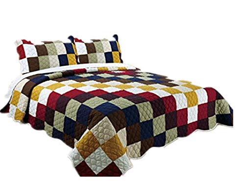 ALL FOR YOU 3-Piece Reversible Bedspread/Coverlet / Quilt Set- Oversize(to The Floor)-Real Patchwork-White Back (King, California King)