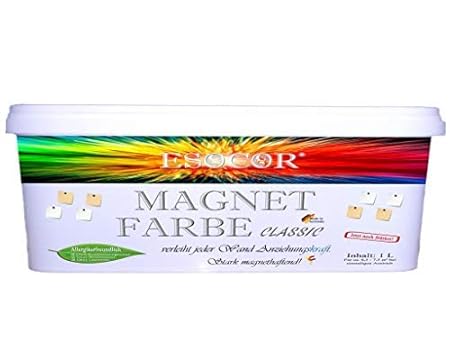 1 Liter ESOCOR MagnetFarbe classic + 2 Pin Neodym-Magnete – stark magnethaftend – sehr allergikerfreundlich – Konservierungsm