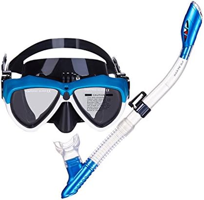 LJJTDS Snorkel Mask With Camera Mount Full Dry Scuba Snorkel Set Large Frame Swimming Goggles Anti-Fog Anti-Leak Diving Mask,Blue