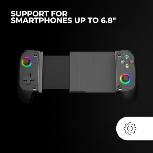 MGPX, Gamepad Bluetooth 5.0 2en1, RGB Neon, Vibración Dual y Función Turbo, Soporte Smartphone Hasta 6.8", Mando Multifunción Compatible PC, Android, iOS y Consolas, USB-C y Funda, Negro