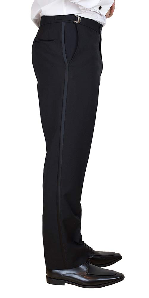 Photo 1 of Sir Gregory Men’s Adjustable Waist Formal Fitted Trousers with Satin Stripe Size 30-32 Waist x 32 Length Black