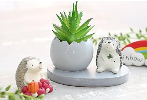 Hedgehog Planter, Resin Decorative Planter with Drainage Hole, 4.2 x 4.0 x 3.0 inches, Indoor Succulent Pot, Hedgehog Theme, 1-Piece Set, Includes Saucer