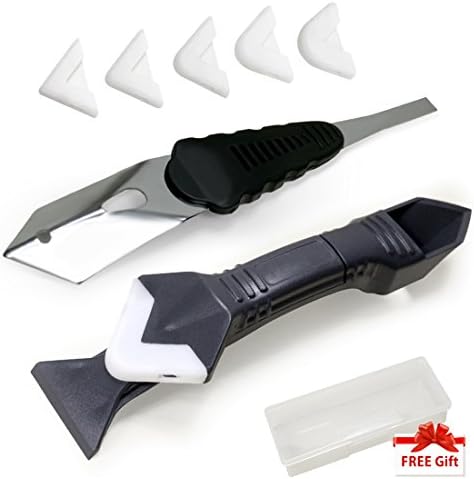 Darunaxy Caulking Tool Kit, 3 in 1 Silicone Sealant Replace &amp; Removal Tool with 4 Replaceable Pads and Silicone Scraper Tool Set for Bathroom Kitchen Room