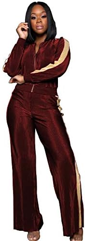 Akmipoem Women's Velvet 2 Piece Outfit Long Sleeve Zip up Jacket and Wide Leg Pants Set Tracksuit