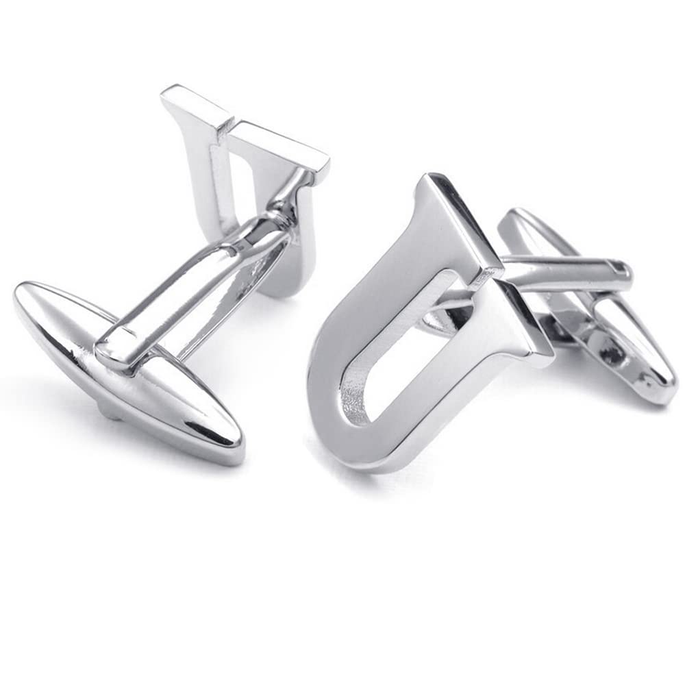 HONEY BEAR Mens Initial Alphabet Letter Silver White Steel Wedding Formal Business Cufflinks (U)