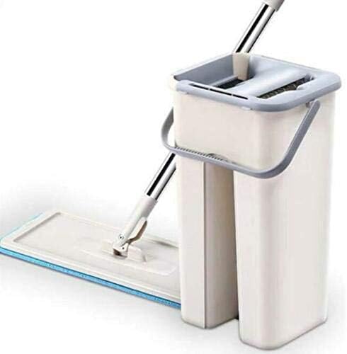 Ziuniuo Mop Bucket Set, 2 in 1 Wash Dry with Reusable Flat Mop Pads, Easy Self Wringing Dust Mops for Floor Cleaning