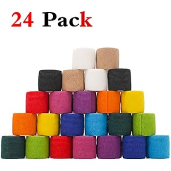 Breathable Self Adherent Wrap, Athletic Elastic Non Woven Cohesive Bandage - for Sports, First Aid Medical, Wrist, Ankle Sprains, Swelling and Vet Wrap 2 Inch 5 Yards (24 Pack, Rainbow Color).