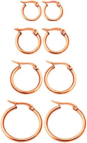 Calors Vitton 4 Pairs a Set Stainless Steel Huggie Hoop Earrings for Women 15-30mm Rose Gold