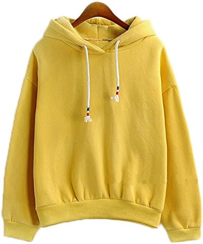 Women Long Sleeve Thick Casual Solid Hooded Sweatshirts ,Leisure Hoodies Candy 10 Color Loose Top Shirt(Yellow)