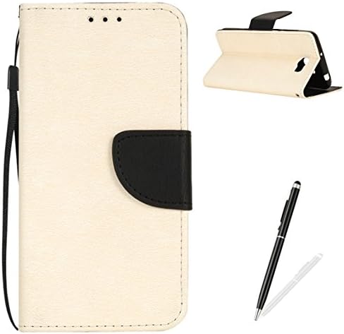 Huawei Y5 II/4A Case,MAGQI Premium Soft PU Leather Slim Fit Notebook Wallet Case Luxury Retro Two-Color Design [Kickstand] Stand Function Card Slots & Holder Magnetic Flip Protective Skin Full Body Protection Cover with Detachable Hand Strap + Free Stylus Pen for Huawei Y5 II/4A - White/Black