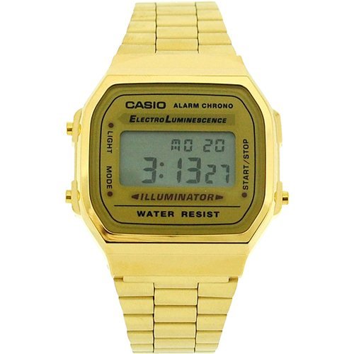 CASIO A168WG Gents-Mens Digital Chronograph Gold Tone Metal Bracelet Watch