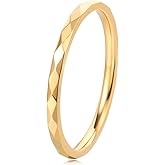 Lewkefx Gold Stackable Rings Thin Band, Dainty Gold 2MM for Women Trendy Beaded Twist Hammered Stacking 14K Gold Plated Rings for Midi Knuckle Pinky Finger Jewerly size 8