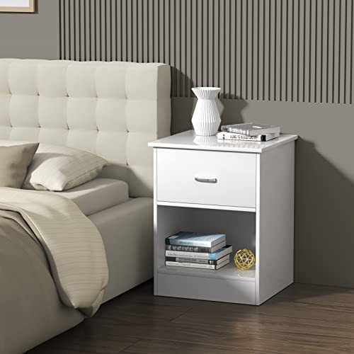 Bunovasty Wooden Bedside Table with 1 Sliding Drawer, End Table with Open Frame, Bedroom Sofa Side Table, white15 D X 16.5\