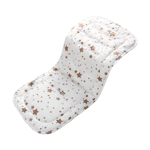 Baby Stroller Liner 32x 80 cm Soft & Reversible Pushchair Pad Cotton Stroller Car Seat Liner Pram Insert Portable Changing Pad, Universal Cover Pushchair Infant Cushion Pad (white coffee star)