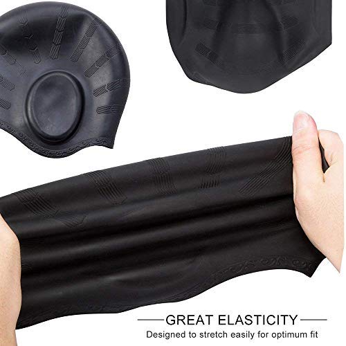 Hurdilen Swim Cap, Premium Silicone Waterproof Swimming Cap with Earplugs & Nose Clips,3D Ergonomic Design Ear Pockets,Flexible Reversible for Men Women Adult Youth