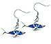 Puzzled Blue and Silver Aqua Shark Fish Hook Earrings, Fashionable Dangle Post Elegant Jewelry with Genuine New Zealand Paua Shell Fashion Ear Accessory (2 Pcs Set)